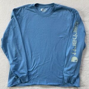 Carhartt Long Sleeve T-Shirt Mens L Blue Graphic Logo Loose Fit Cotton Blend